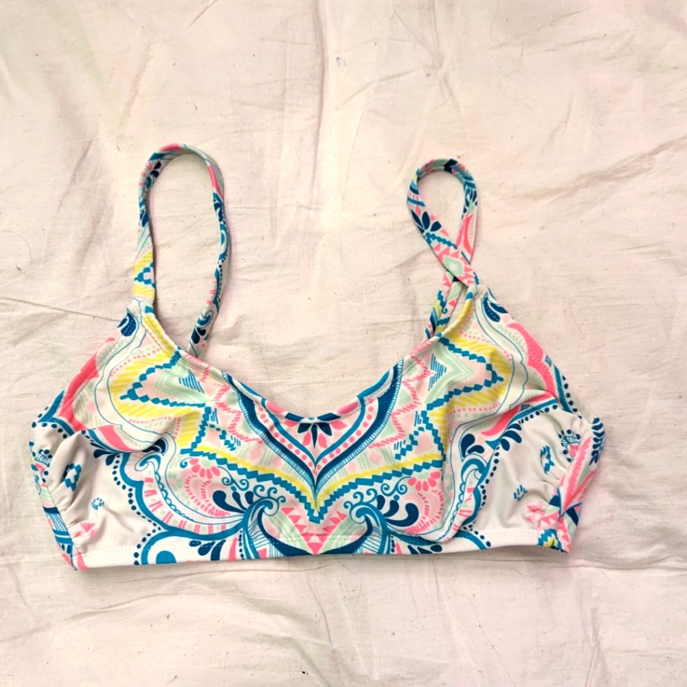 Bikini top tie Indian geometric pattern cross back
